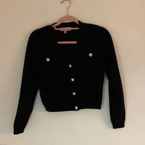 Philosophy Sweater Cardigan w/Pearl Buttons, Size S, Black